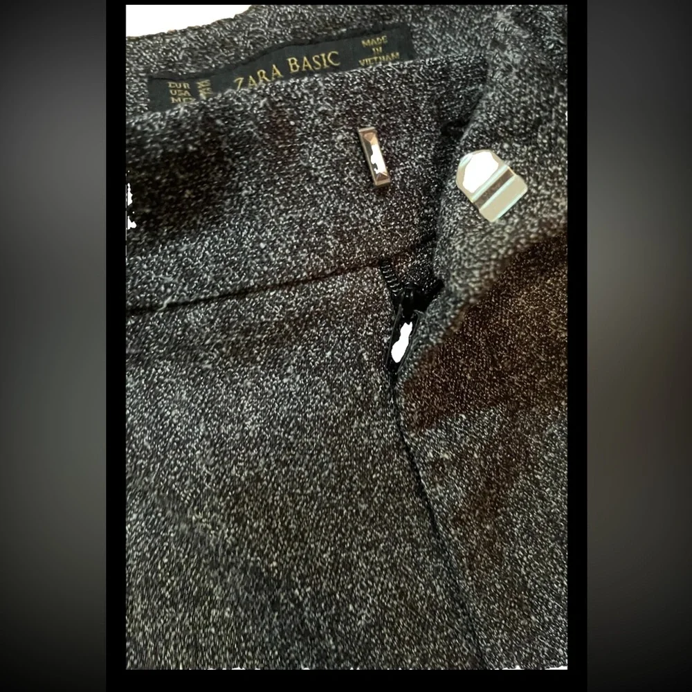 Zara Basic Side Pockets W/Front Zip, Button, & Metallic Hook Wool Grey Trousers
